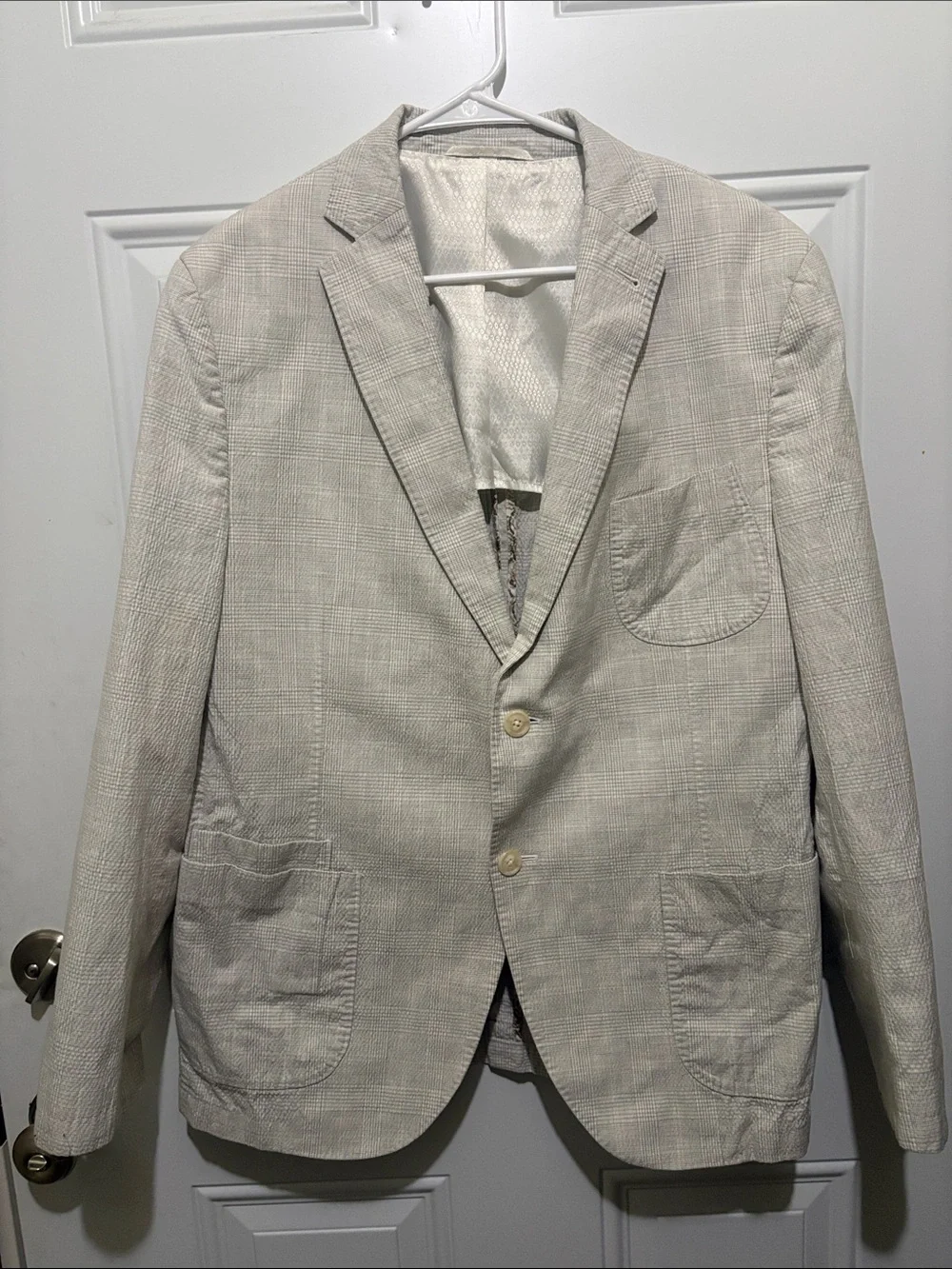 JKT NEW YORK Men's Light Beige Plaid Blazer - Classic Two-Button Jacket 44R